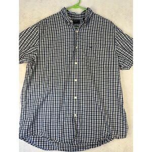 Dockers Men's Blue White Gingham Button Down Shirt Short Sleeve Size L